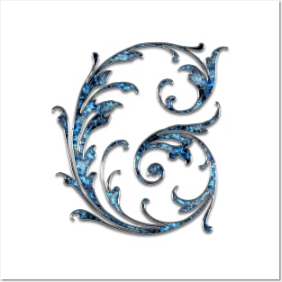 Ornate Blue Silver Letter G Posters and Art